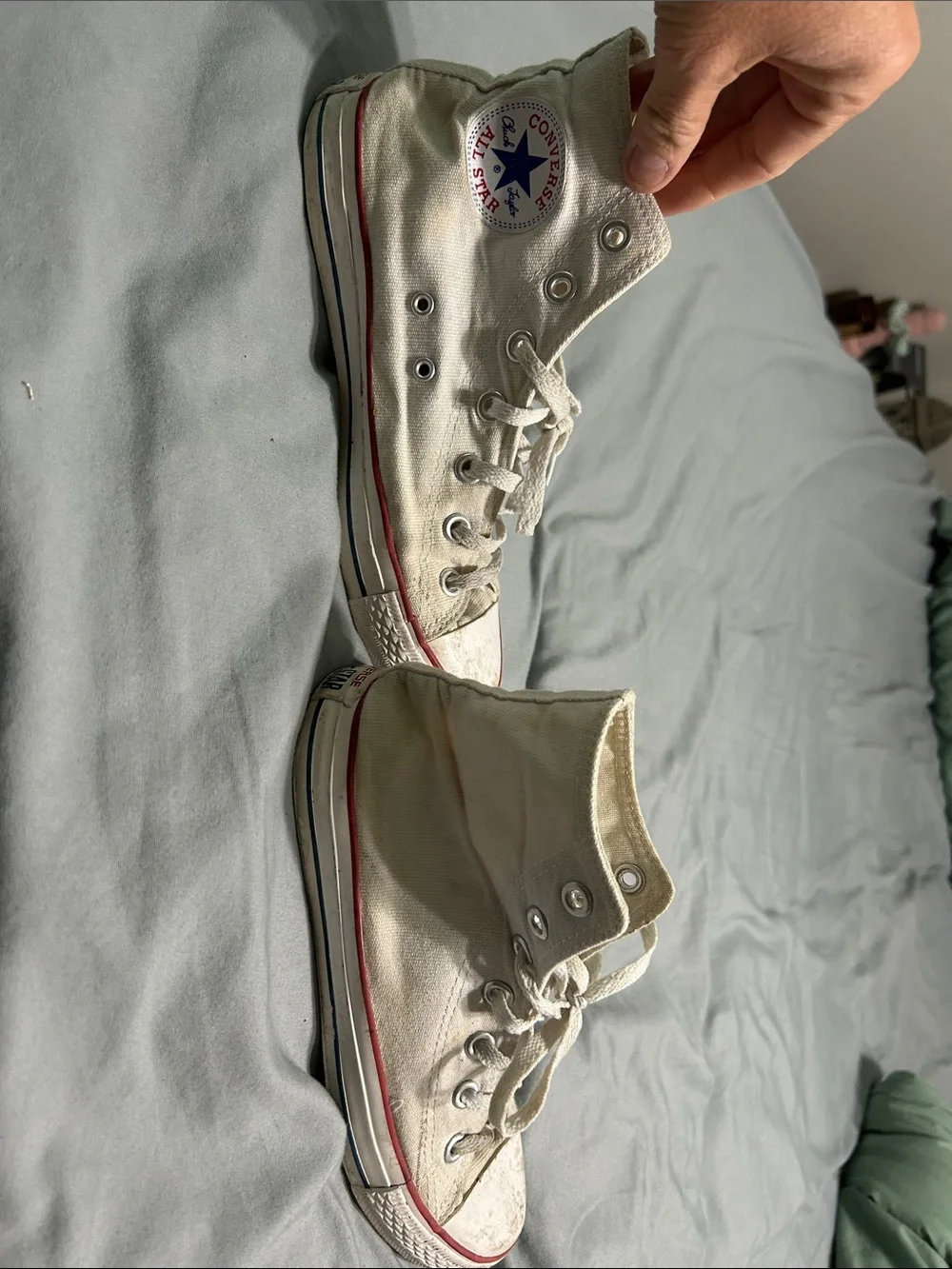 Converse Kids High-Top Sneakers in Cream with Red Trim